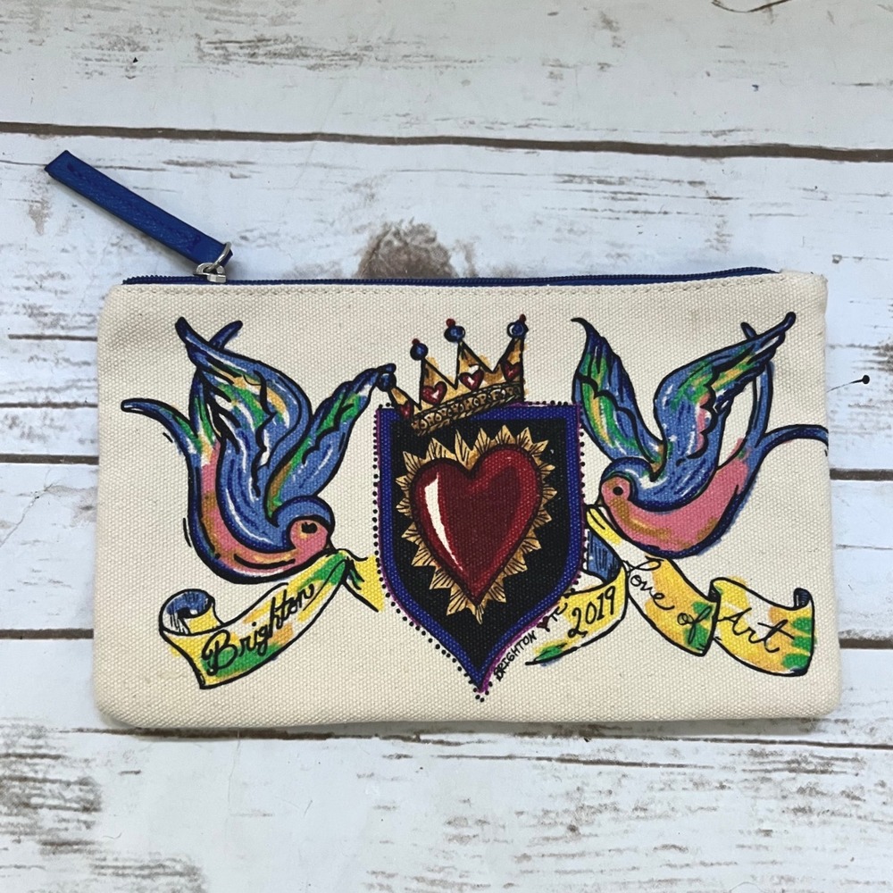 Brighton Pouch Cream Love of Art 2019 Heart Swallow Canvas Zipper Bag OS